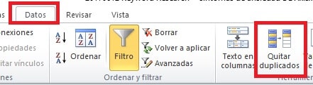 Quitar valores duplicados en Excel