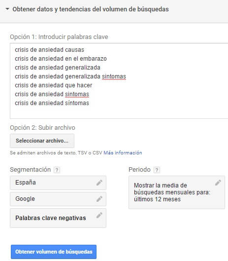 Obtener volúmenes de búsqueda