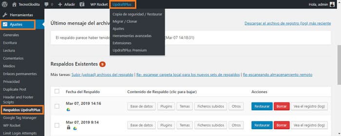 Copias de seguridad Updraftplus